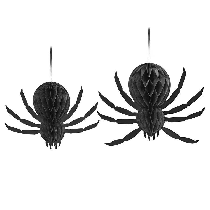 Honeycomb Spinnen Halloween Deko 2er Set aus Papier – 25 und 20 cm zum Aufhängen