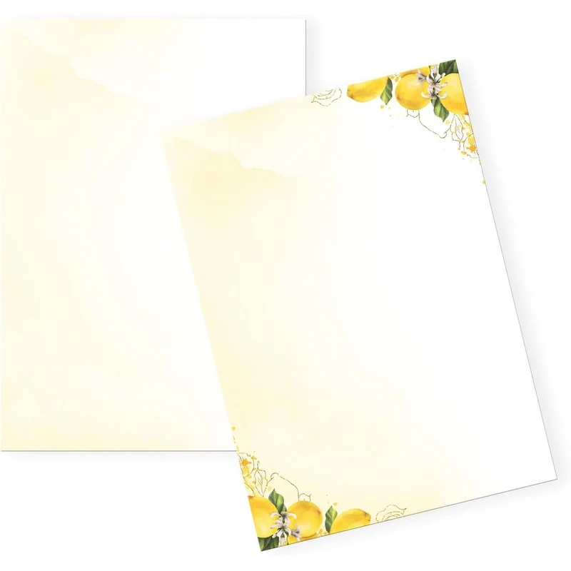 25 Blatt Briefpapier Zitrone DIN A4 beidseitig – Motivpapier 100g in Aquarell-Optik